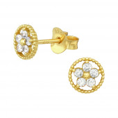 Cercei din argint placat cu aur galben 18K floare cu zirconii DiAmanti DIA38812
